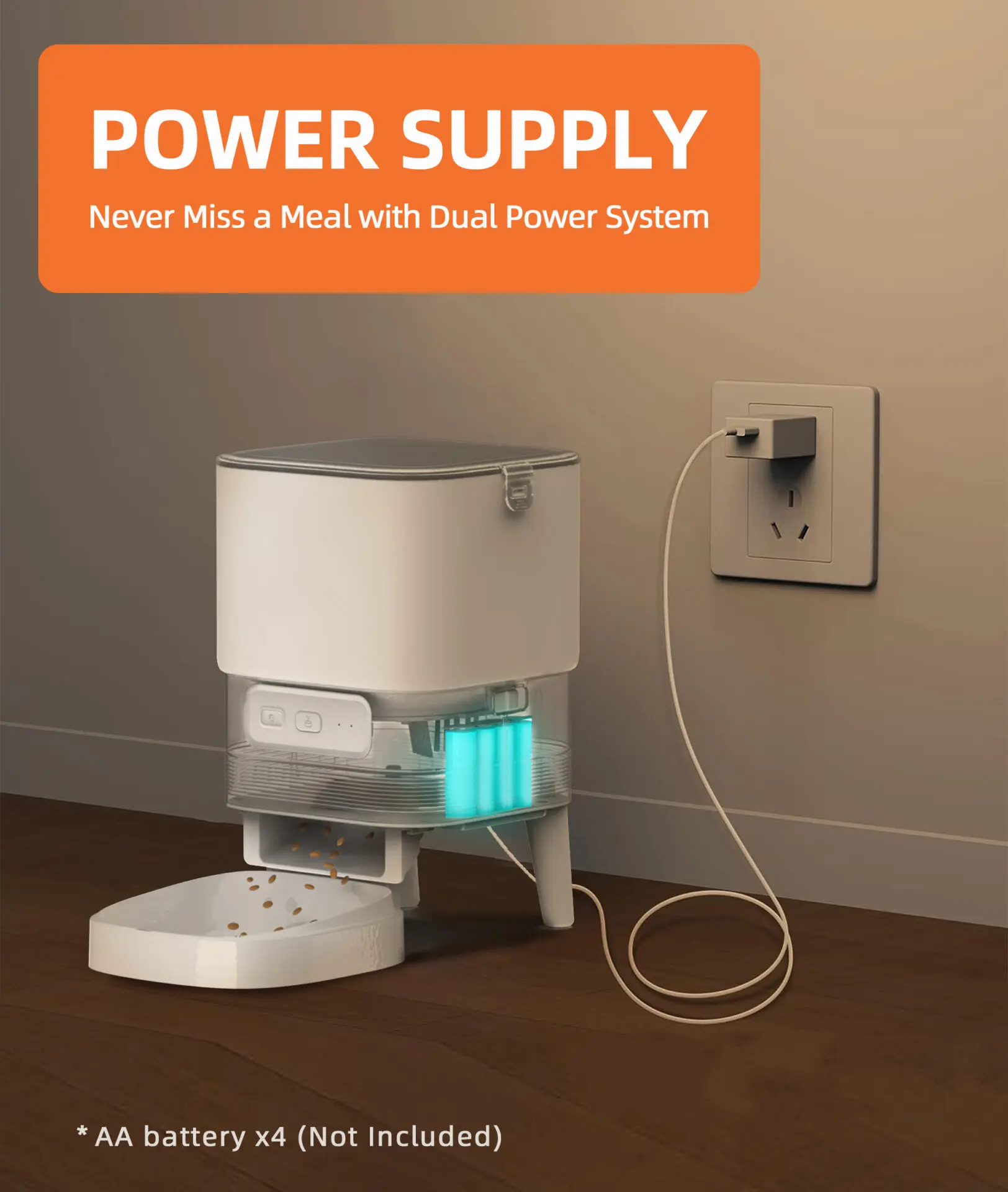 Elegant Connected Auto Feeder - The <strong>Elegant Connected Auto Feeder</strong> is a sleek, WiFi-enabled pet feeder designed for busy pet owners. With a 4-liter food tank and customizable portion control, it ensures consistent, scheduled feeding to support your pet’s health. Made from durable, food-grade ABS, it offers advanced features like automatic blockage reversal and low food/battery alerts. This feeder allows for remote management via a user-friendly app, making feeding convenient even when you're not home. - elegant-feeder-01 Elegant Connected Auto Feeder - Image 6