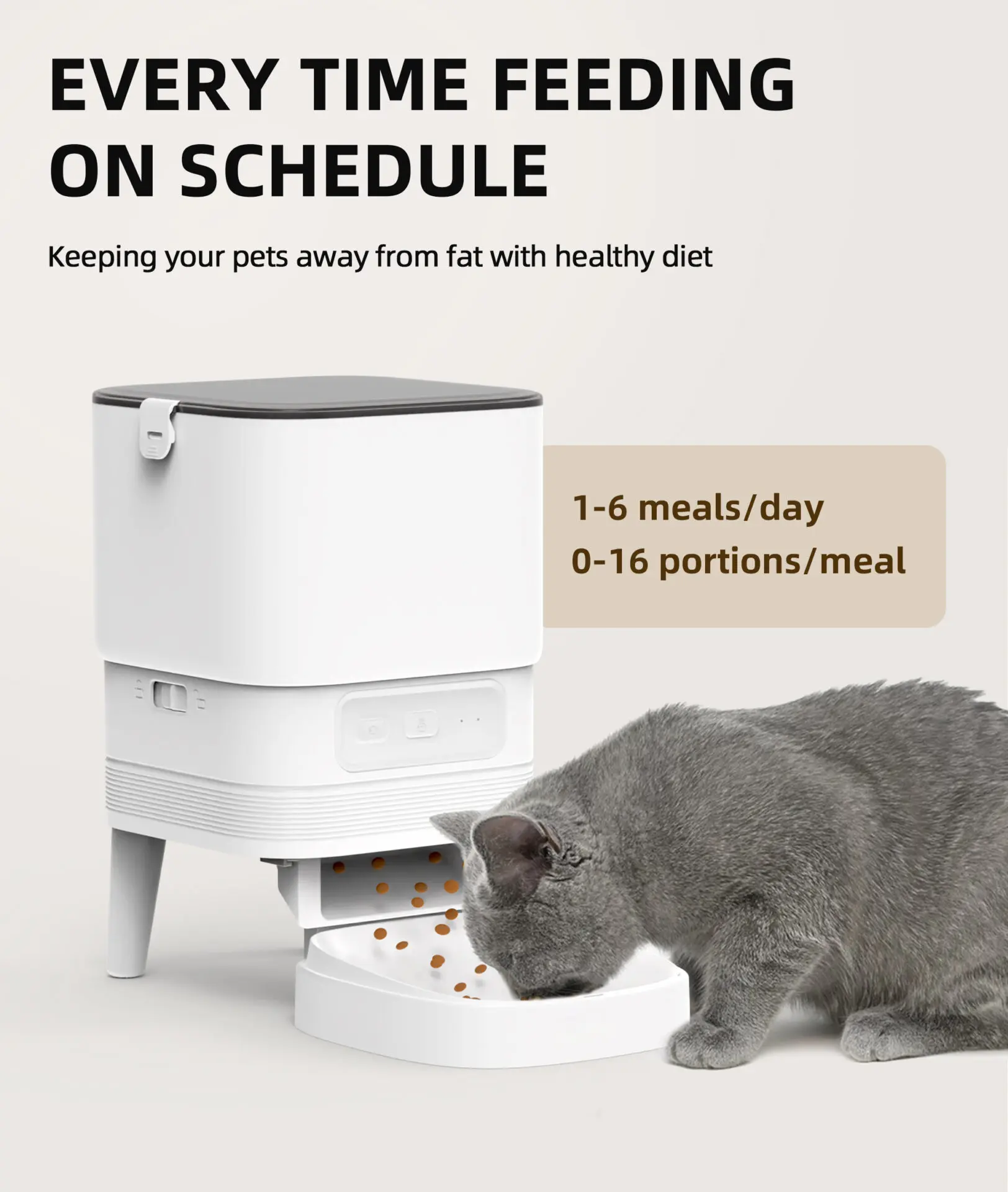 Elegant Connected Auto Feeder - The <strong>Elegant Connected Auto Feeder</strong> is a sleek, WiFi-enabled pet feeder designed for busy pet owners. With a 4-liter food tank and customizable portion control, it ensures consistent, scheduled feeding to support your pet’s health. Made from durable, food-grade ABS, it offers advanced features like automatic blockage reversal and low food/battery alerts. This feeder allows for remote management via a user-friendly app, making feeding convenient even when you're not home. - elegant-feeder-01 Elegant Connected Auto Feeder - Image 10